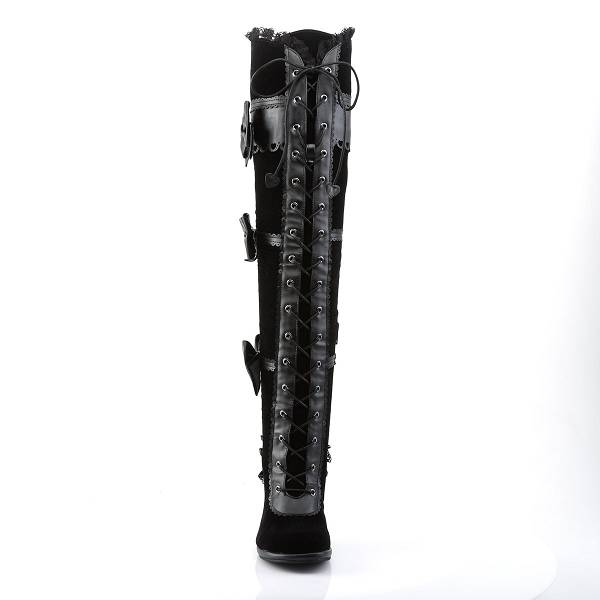 Demonia Women's Glam-300 Thigh High Boots - Black Vegan Leather/Velvet D9630-18US Clearance